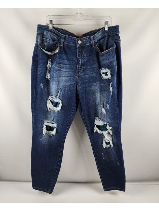 Judy Blue Denim - Judy Blue Jeans Womens Plus 20W Blue Skinny Fit Distress JB82140DK PL (38x27)